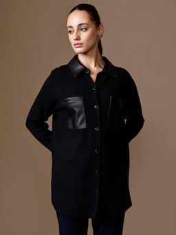 Kazo - Judith Pu Trim Shacket - Black