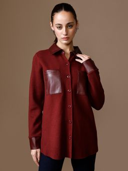 Kazo - Judith Pu Trim Shacket - Maroon