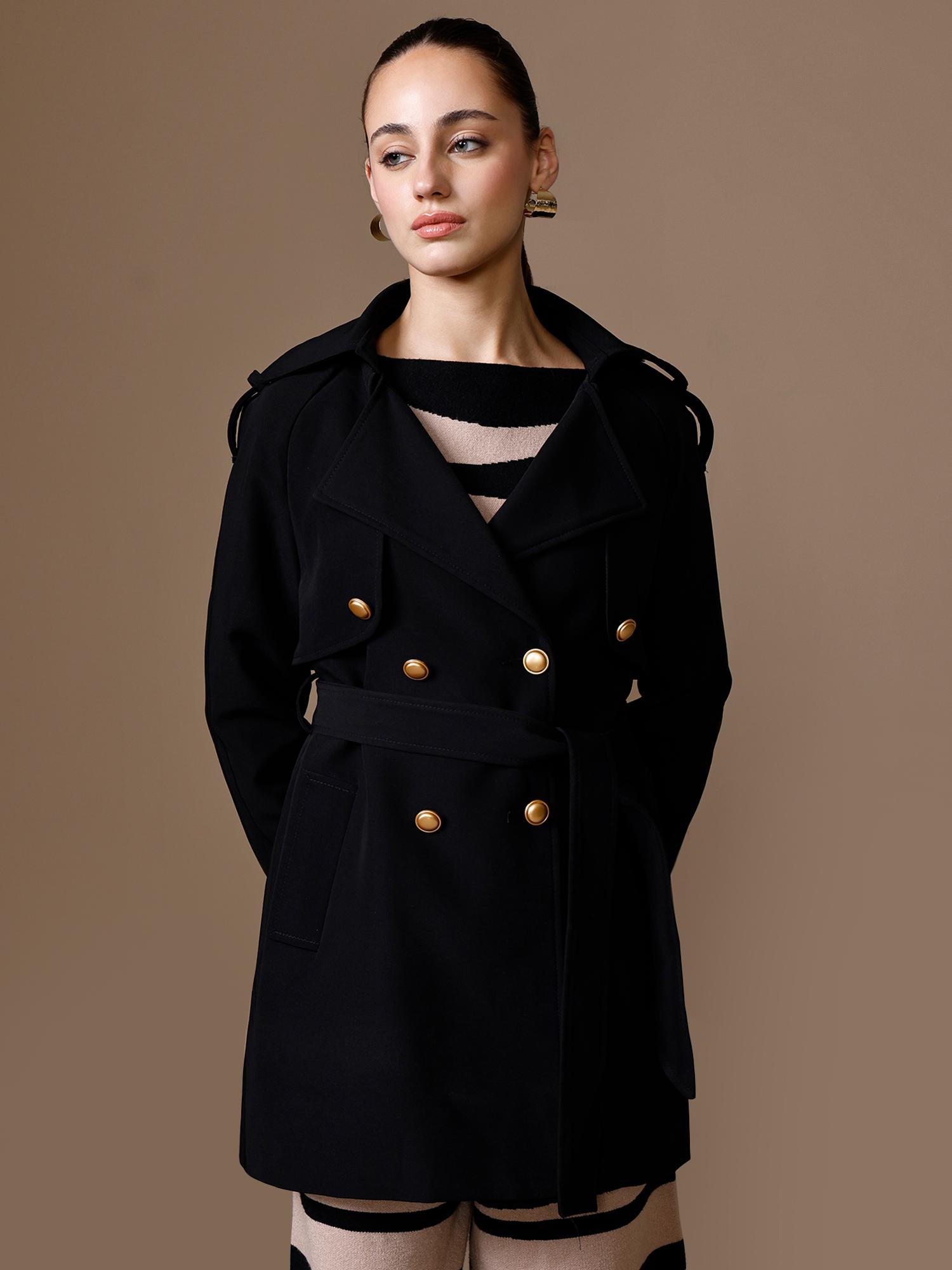 kazo Akira Trench Overcoat with Belt - Black-picture-11