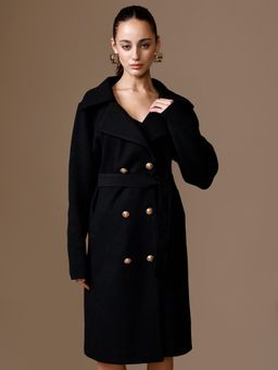 Kazo - Duri Overcoat with Belt - Black
