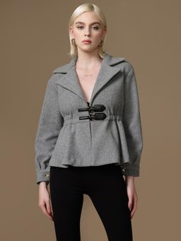 Kazo - Charm Double Buckle Winter Coat - Grey
