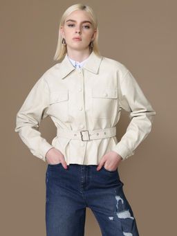Kazo - Bevy Pu Shacket with Belt - White