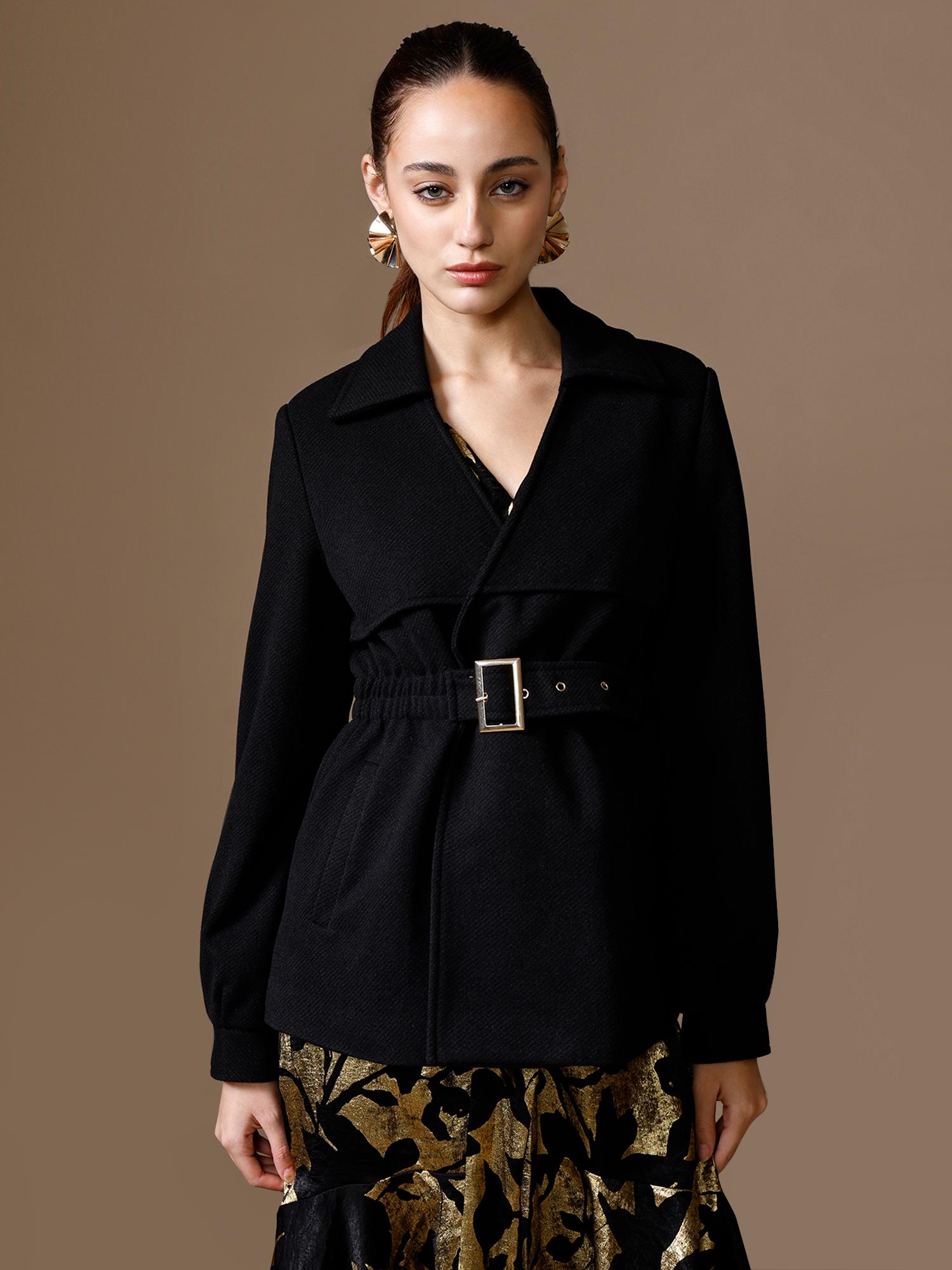 kazo Saga Peplum Winter Coat - Black-picture-44