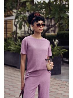 Technosport - Women Mauve Cubic Melange Relaxed Fit Round Neck Double Cool T-shirt