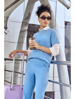 Technosport - Women Blue Cubic Melange Relaxed Fit Round Neck Double Cool T-shirt