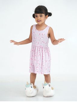 mackly - Girls Cotton Knitted Frock, Pink Unicorn
