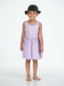mackly - Girls Cotton Knitted Frock, Lavender Unicorn