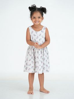 mackly - Girls Cotton Knitted Frock, White Unicorn