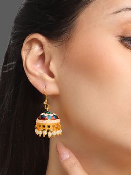 Yellow Chimes - Gold-Plated Meenakari Jhumka Earrings (Pack of 3)