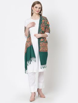 WEAVERS VILLA - Womens Green Aari Embroidery Shawl
