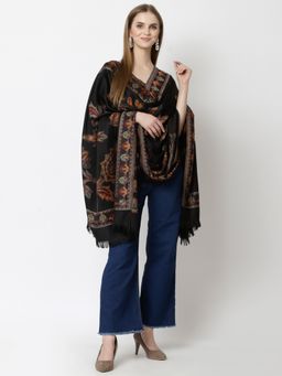 WEAVERS VILLA - Womens Black Floral Woven Shawl