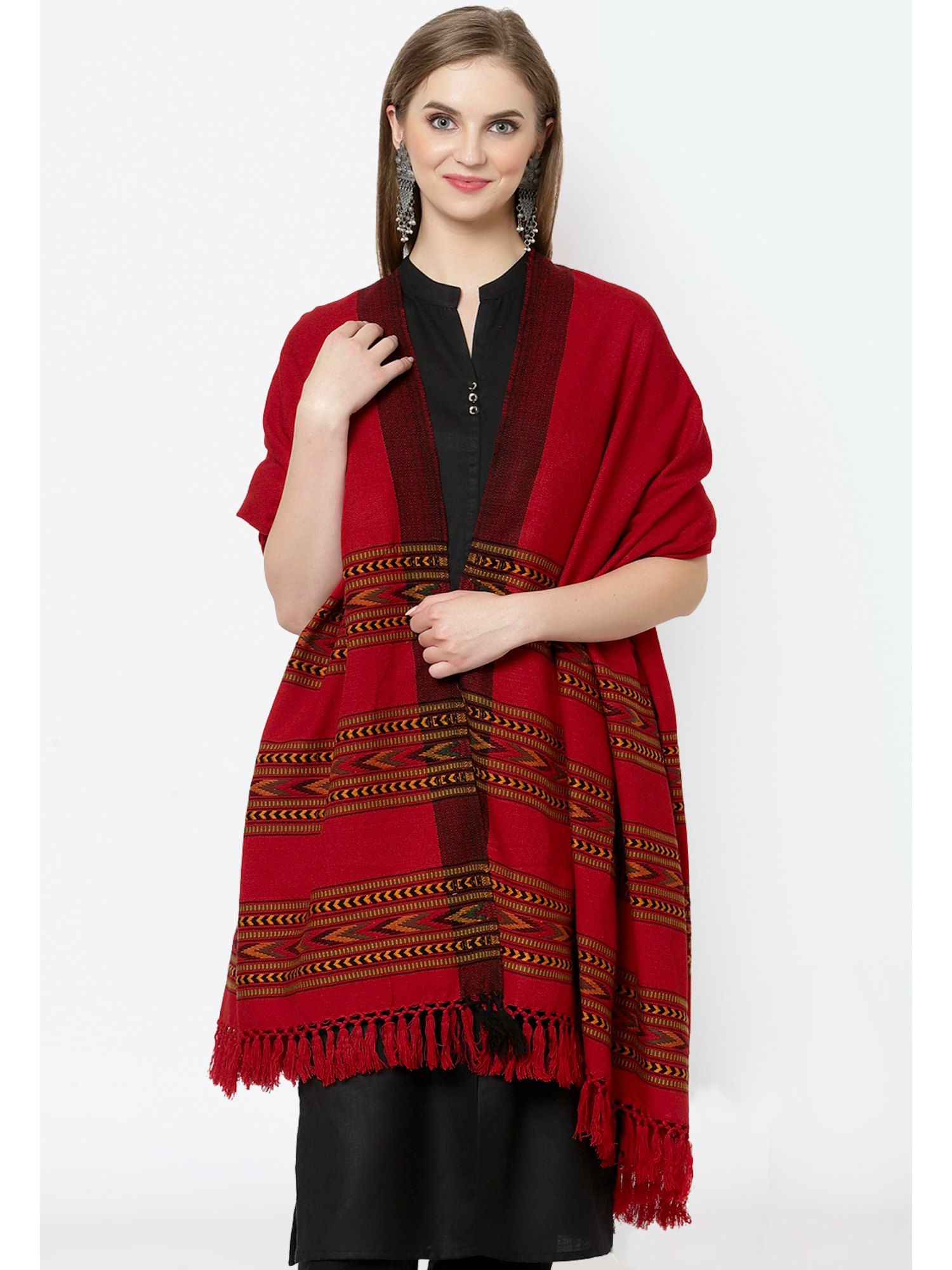 weavers villa Womens Maroon Kullu Shawl-picture-34