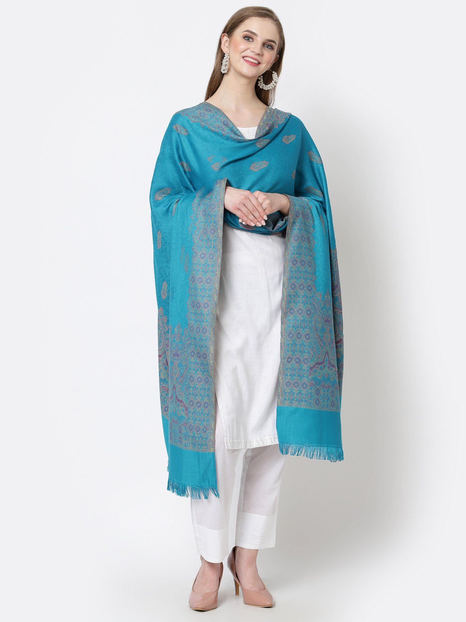 weavers villa Womens Blue Woven Shawl-picture-15