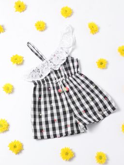 Nautinati - Girls Checked One Shoulder With Ruffles Pure Cotton Jumpsuit