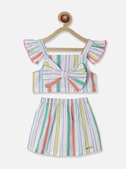 Nautinati - Girls Striped Pure Cotton Top With Skirt (Set of 2)