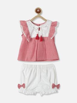 Nautinati - Girls Red-white Checkered Top With Shorts (Set of 2)