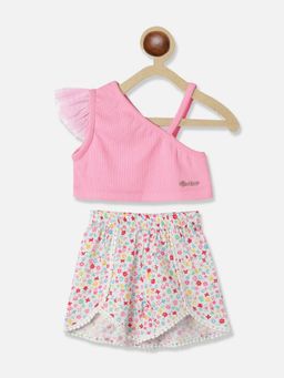 Nautinati - Girls One Shoulder Frilled Top With Shorts (Set of 2)