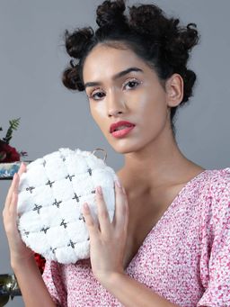 Odette - White Fluffy Rounded Sling Bag For Women