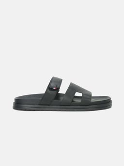 Tommy Hilfiger - Men Black Leather Slip On Sandals