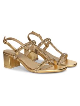 Saint G - Women Gold Leather Block Heels