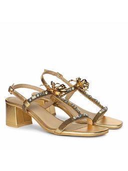 Saint G - Women Gold Leather Block Heels
