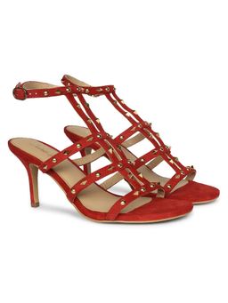 Saint G - Women Red Leather Metal Studded Stilettos Heels