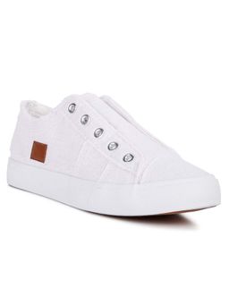London Rag - Women White Raw Trim Solid Canvas Sneakers