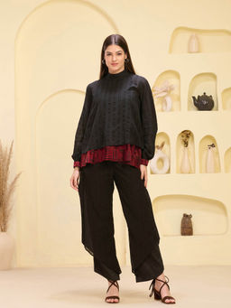 First Resort by Ramola Bachchan - Black & Red High Neck Top & Layered Pant (Set of 2)