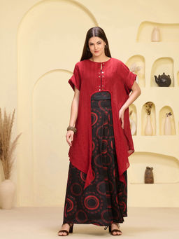 First Resort by Ramola Bachchan - Black & Red Mirror Work Top & Skirt (Set of 2)