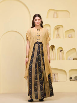 First Resort by Ramola Bachchan - Black & Golden Cover-Up with Crop Top & Skirt (Set of 3)