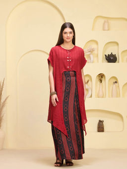 First Resort by Ramola Bachchan - Black & Red Cover-Up with Crop Top & Skirt (Set of 3)