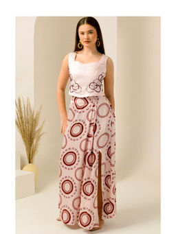 First Resort by Ramola Bachchan - Pink & Red Printed Crop Top & Maa Print Skirt (Set of 2)