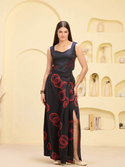 First Resort by Ramola Bachchan - Black & Red Printed Top & Skirt (Set of 2)