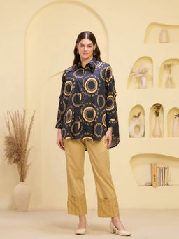 First Resort by Ramola Bachchan - Black & Golden Maa Print Shirt with Pant (Set of 2)