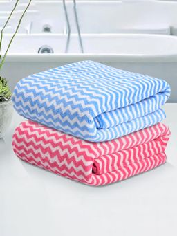 Kuber Industries - 280 GSM Large Microfiber Bath Towel Zig Zag - Pink & Blue c