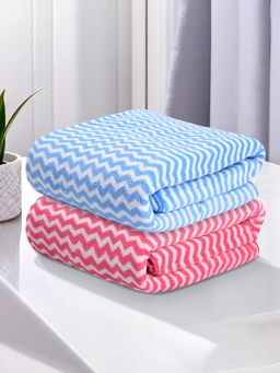 Kuber Industries - 280 GSM Microfibre Unisex Bath Towel Zig Zag - Pink & Blue (Pack of 2)