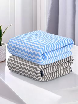 Kuber Industries - 280 GSM Microfibre Unisex Bath Towel Zig Zag - Grey & Blue (Pack of 2)