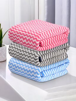 Kuber Industries - 280 GSM Microfibre Bath Towel Zig Zag - Pink, Grey & Blue (Pack of 2)