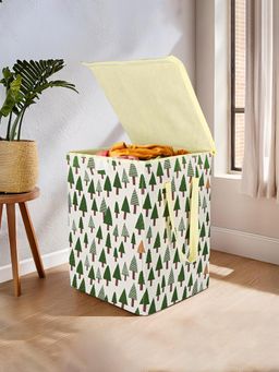 Kuber Industries - 75 LTR Foldable Laundry Bag for Clothes with Lid Tree Print Green