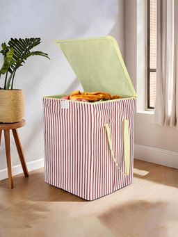 Kuber Industries - 75 LTR Foldable Laundry Bag for Clothes with Lid Lining Print Maroon