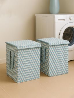 Kuber Industries - 75 LTR Foldable Laundry Bag for Clothes with Lid Triangular Grey (Pack of 2)