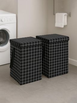 Kuber Industries - 75 LTR Foldable Laundry Bag for Clothes with Lid Checked Black (Pack of 2)