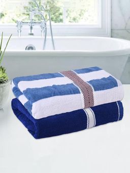 Kuber Industries - Patti Design 144 GSM Cotton Bath Blue & White (Pack of 2)