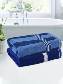 Kuber Industries - Patti Design 144 GSM Cotton Bath Towel Blue & Light Blue (Pack of 2)