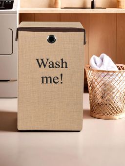 Kuber Industries - 75 LTR Jute Fabric Foldable Laundry Basket with Ring Velcro Lid Brown