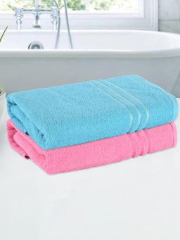 Kuber Industries - Cotton 144 GSM Plain Lining Bath Towel Pink & Sky Blue (Pack of 2)