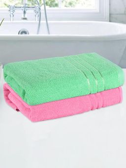 Kuber Industries - Cotton 144 GSM Plain Lining Bath Towel Pink & Green (Pack of 2)
