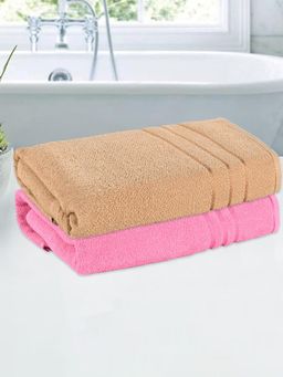 Kuber Industries - Cotton 144 GSM Plain Lining Towel Pink & Light Brown (Pack of 2)