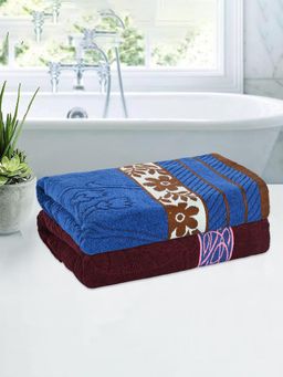 Kuber Industries - 144 GSM Leaf Embossed Bath Towel Maroon & Blue (Pack of 2)