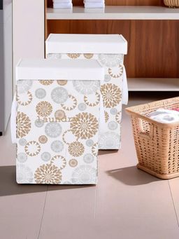 Kuber Industries - 75 LTR Gola Foldable Laundry Basket Lid & Handles White (Pack of 2)